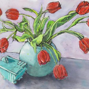 Red Tulips and Deco Vase