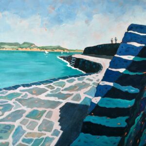 Seagulls over Steps at the end of the Cobb, Lyme Regis